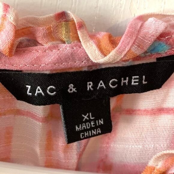 Zac & Rachel Womens Pink Plaid Sheer Peasant Blouse XL - Picture 3 of 11